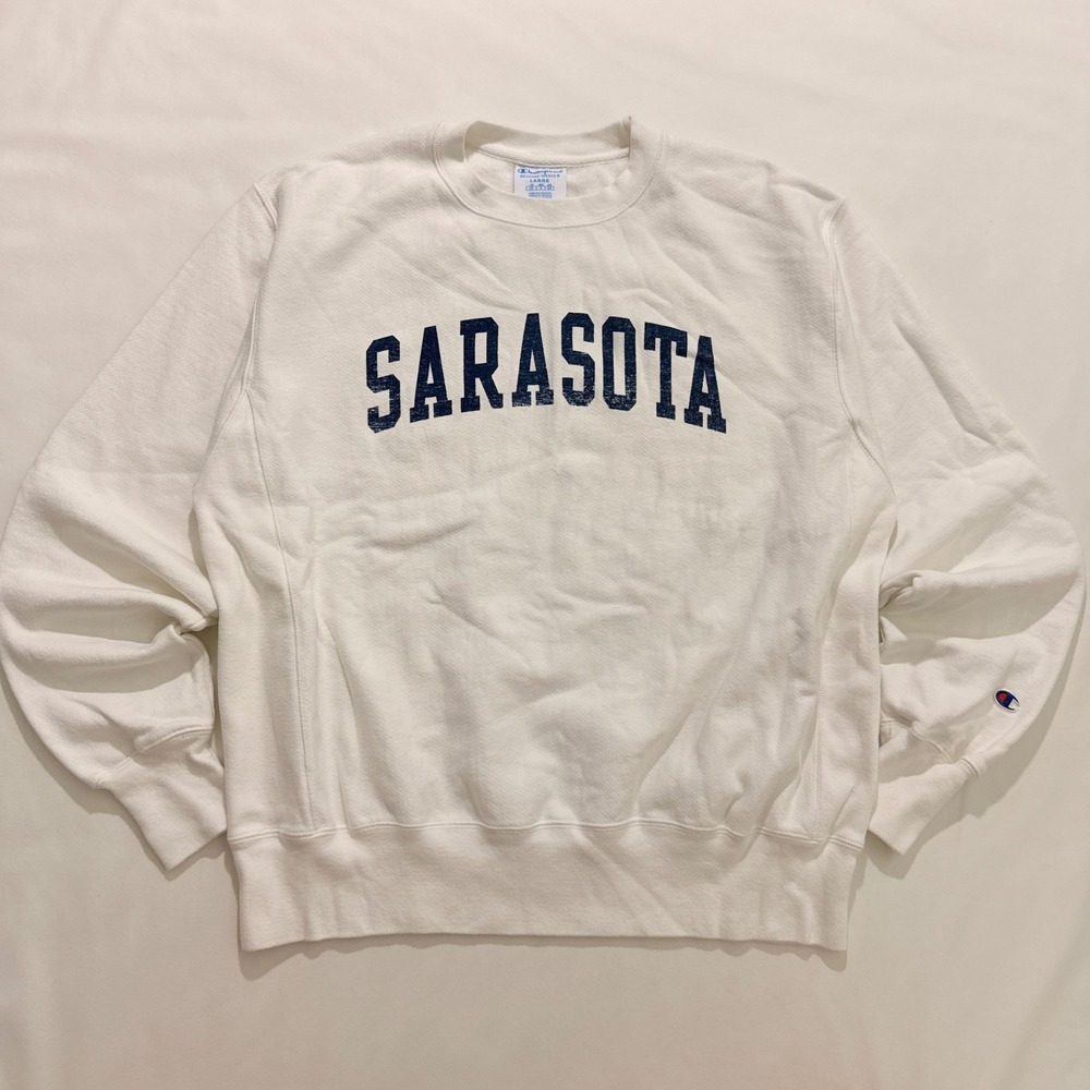 Champion Sweatshirt Women L White Sarasota Reverse Weave Graphic Crewneck